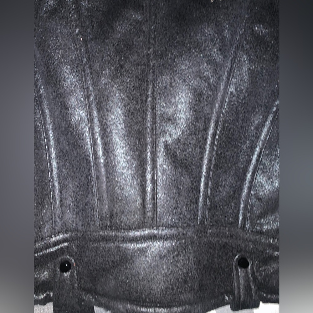 XXI Women’s Black Faux Suede Leather Moto Bomber Jacket w/ Faux Wool trim Size S - Picture 9 of 11